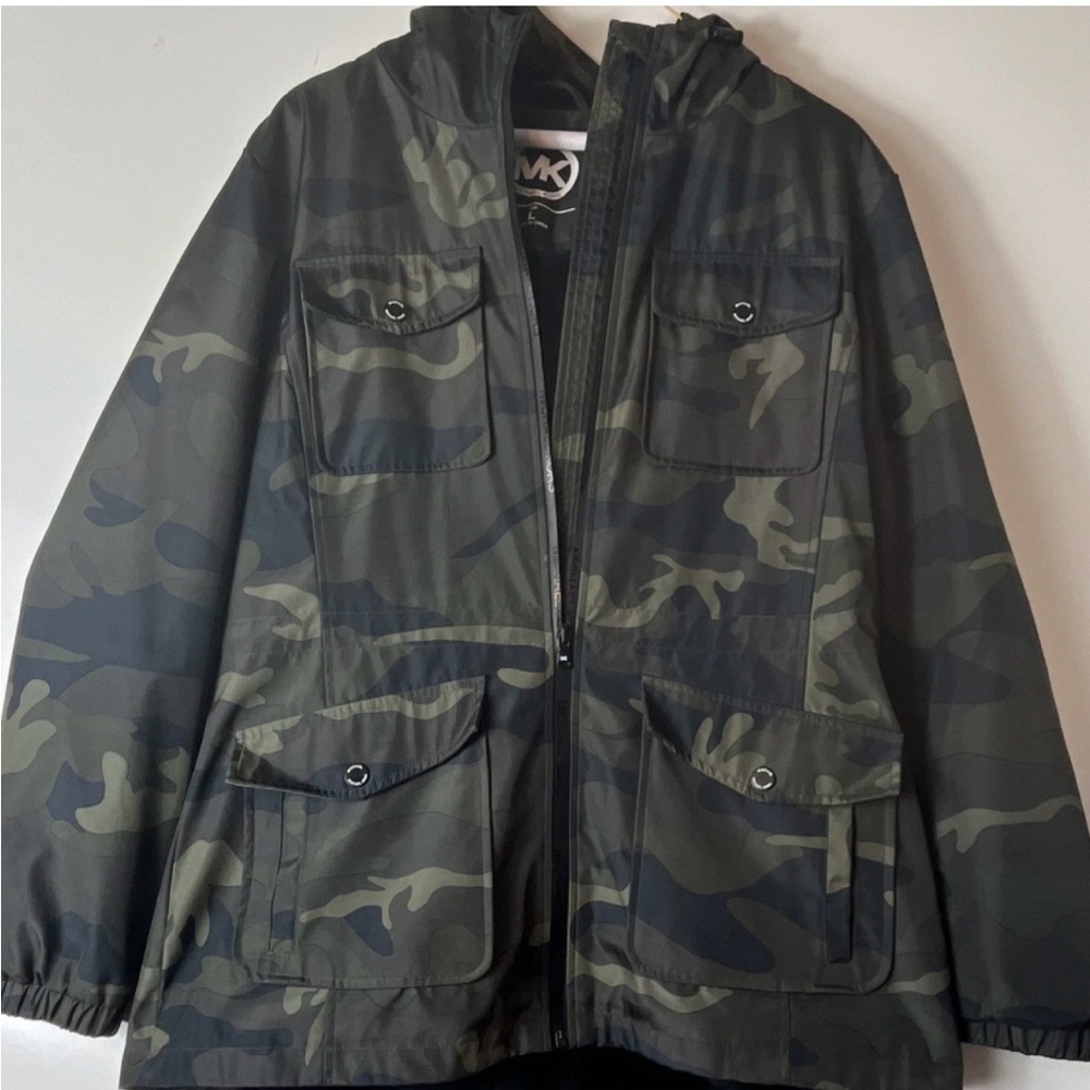 Michael Kors Camo Hooded Jacket Green‎ Camouflage Utility Field Coat Mens Large